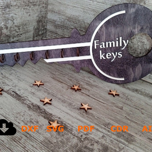 Family keys holder svg, Wall key Hanger, Vector projects for CNC router and laser cutting, svg File, cnc Cut Vector, Plywood 3mm 4mm 6mm