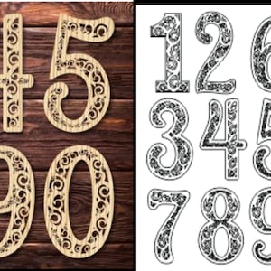 Fichier SVG DXF pour All Full Numbers Frame , découpe laser glowforge , SVG Bundle Vector drawing, Digital Numbers clipart, Numbers