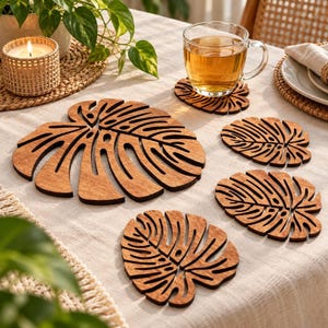 Laser Cut File, Leaf Coaster SVG Bundle for CNC Cutting