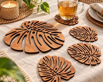 Laser Cut File, Leaf Coaster SVG Bundle for CNC Cutting