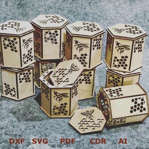 DXF files 4mm 3mm for laser Wooden box for honey jar , Vector projects for CNC router and laser cutting, svg File, cnc Cut Vector