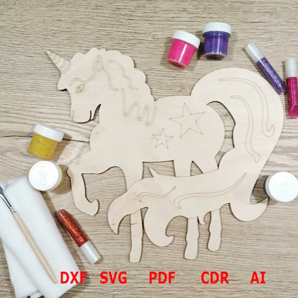 Dxf Svg Wooden decorative unicorn Laser Cut, Cutting or Printing wall decor, SVG Bundle Vector drawing, CNC router cuting unicorn svg