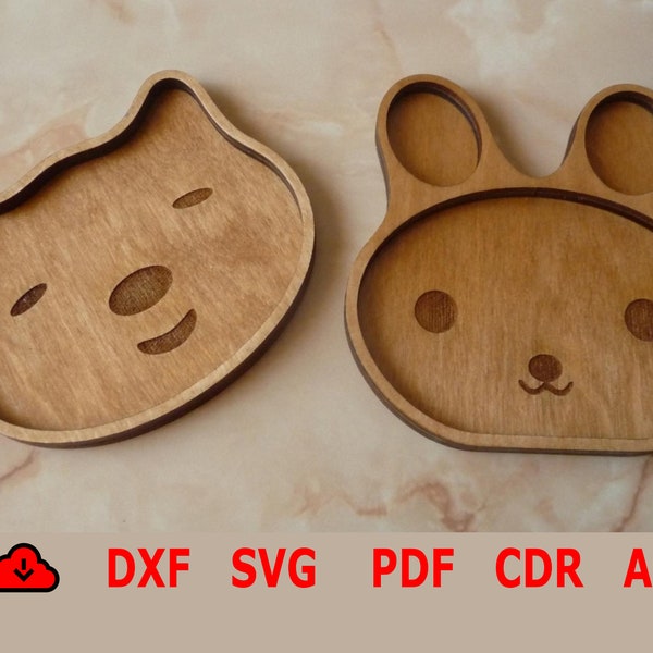 Children Dinner Set laser cut | wooden Children Plate , cat Bowl and Cutlery | wooden Baby Dishes | Wooden Baby Plat --Set of 2 models --