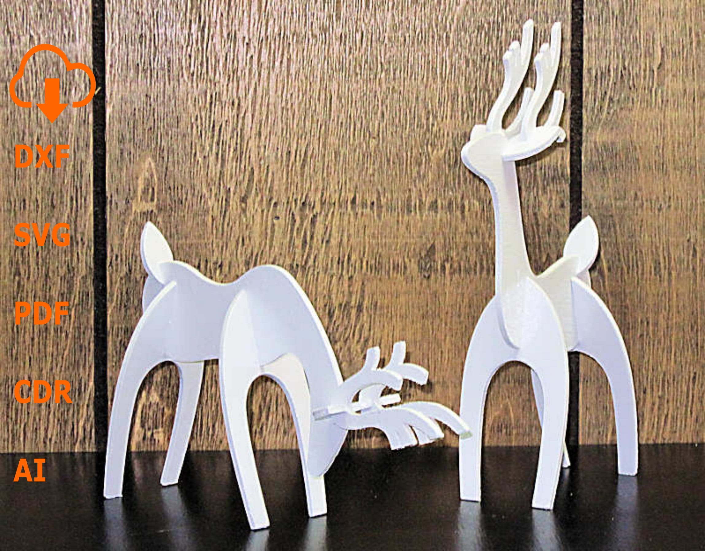 Reindeer statues, Christmas reindeer decoration Laser cut file, Set of 2 laser cut reindeer ornament, Christmas table decor deer shape 3mm