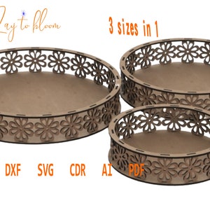 3mm flower Round Box , Laser Cut Files - gift box vector, valentine's day, Glowforge, files SVG DXF CDR, vector plans, cnc pattern, cnc cut
