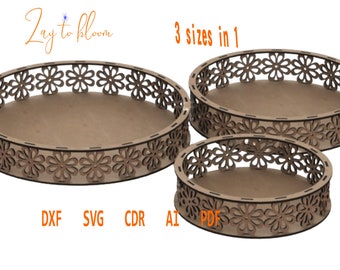 3mm flower Round Box , Laser Cut Files - gift box vector, valentine's day, Glowforge, files SVG DXF CDR, vector plans, cnc pattern, cnc cut