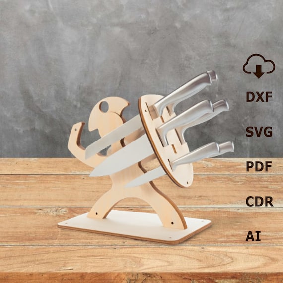 Wooden Decorative Kitchen Knife Stand Shelf Plywood laser cut, Kitchen Knife Holder Vector projects for CNC router and laser cutting, 3mm