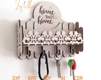 DXF and AI files for laser Wooden Key Holder and mail Organizer , Vector projects for CNC router and laser cutting, svg File, Plywood 3mm