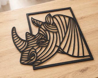 Rhino Wall Panel Laser Cut File, Metal Art SVG, Animal Home Decor, Glowforge CNC Template