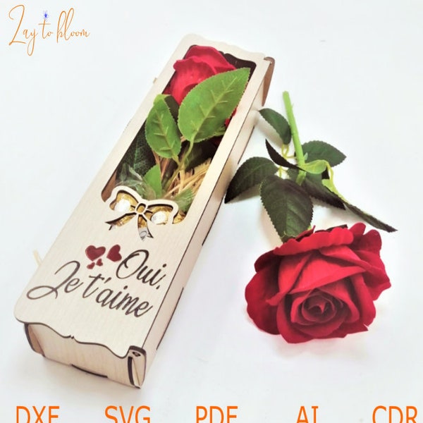 Pliki SVG DXF do lasera Drewniane pudełko na róże, kwiaty i czekoladę, Projekt wektorowy do frezarki CNC i cięcia laserowego, Sklejka 3mm