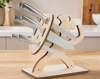 Soporte para cuchillos SVG, diseño de corte láser en madera contrachapada de 3 mm, archivo DXF