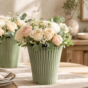 Wooden Flower Pot SVG, Round Basket Laser Cut File, DXF Template