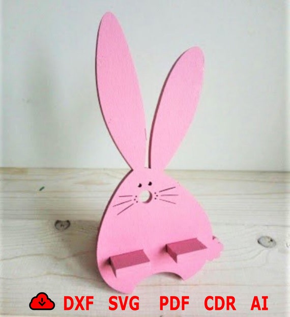 wooden bunny phone stand Laser cut, bunny cell phone holder vector pattern,  Phone stand laser cut, template Glowforge phone stand laser cut