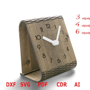 3 mm 4 mm 6 mm DXF-bestanden voor laser Houten decoratieve bureautafelklok, vectorprojecten voor CNC-router en lasersnijden, cnc Cut Vector