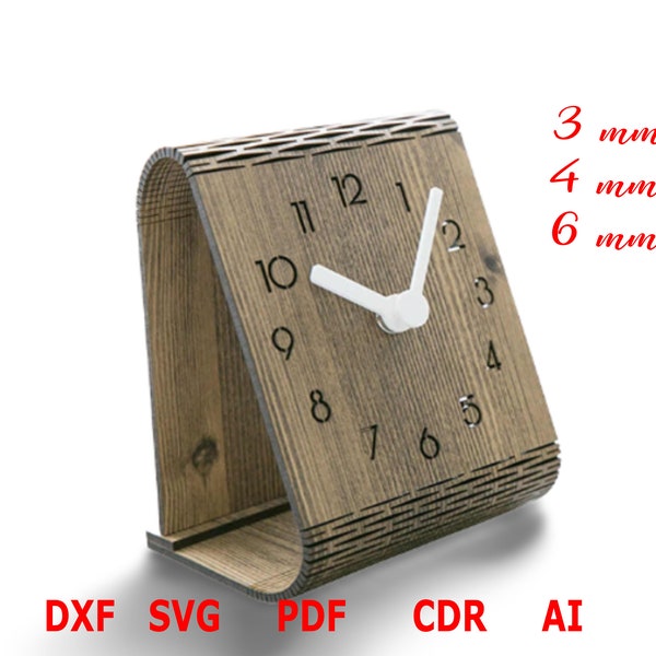 3mm 4 mm 6mm DXF files for laser Wooden Decorative desk table clock, Vector projects for CNC router and laser cutting, cnc Cut Vector