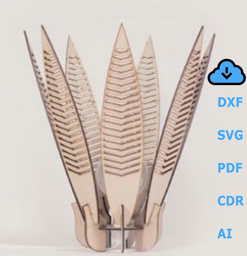 May include: A laser cut wooden model of a flower with a geometric design. The model is made of multiple pieces that fit together to create a three-dimensional flower.