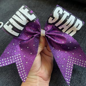 Purple Rhinestone Glitter cheer bow