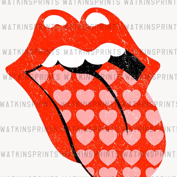 Rolling Stones Heart Tongue, Valentine's Day Heart Tongue, Kiss Lips PNG, Rolling Stones,