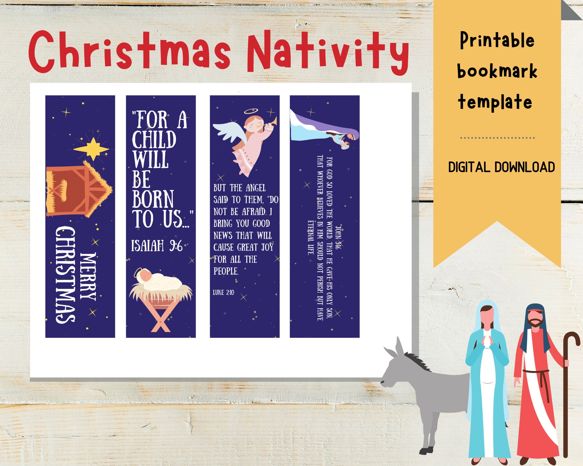 Printable Bookmark Christmas Nativity / Christian Christmas / Stocking ...