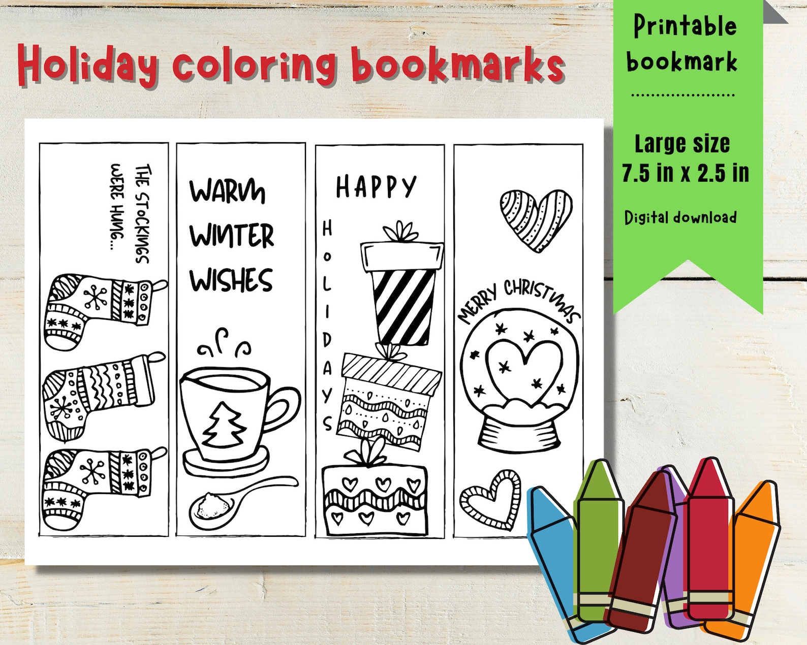 Printable Kids Coloring Bookmarks / Holiday Bookmark / - Etsy