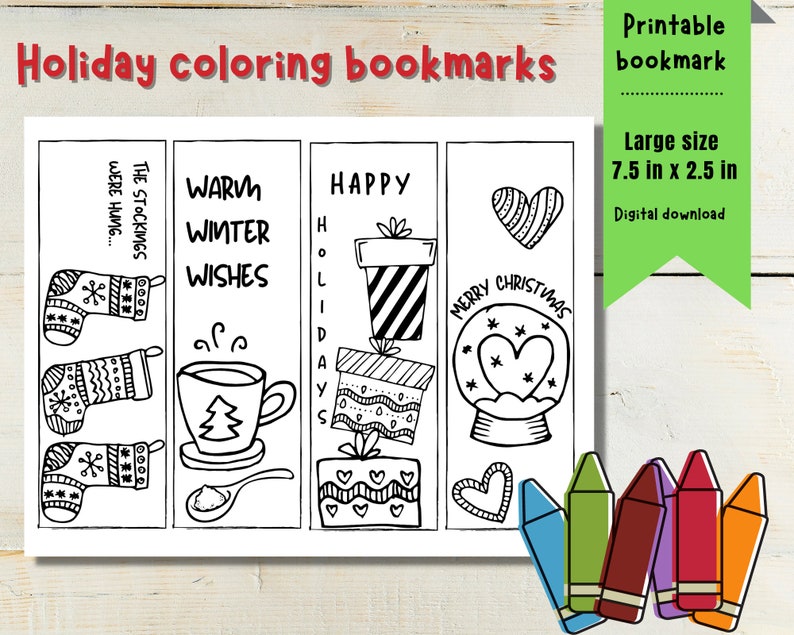 Printable Kids Coloring Bookmarks / Holiday Bookmark / - Etsy