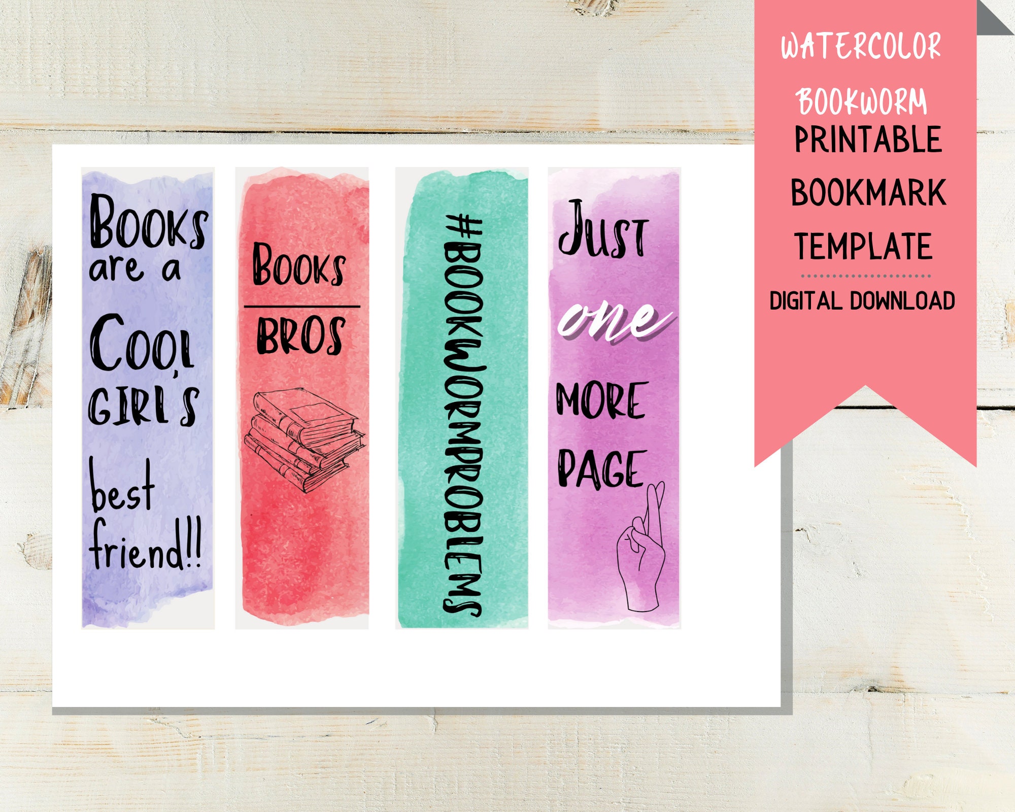 bookmark template printable watercolor printable girls who etsy