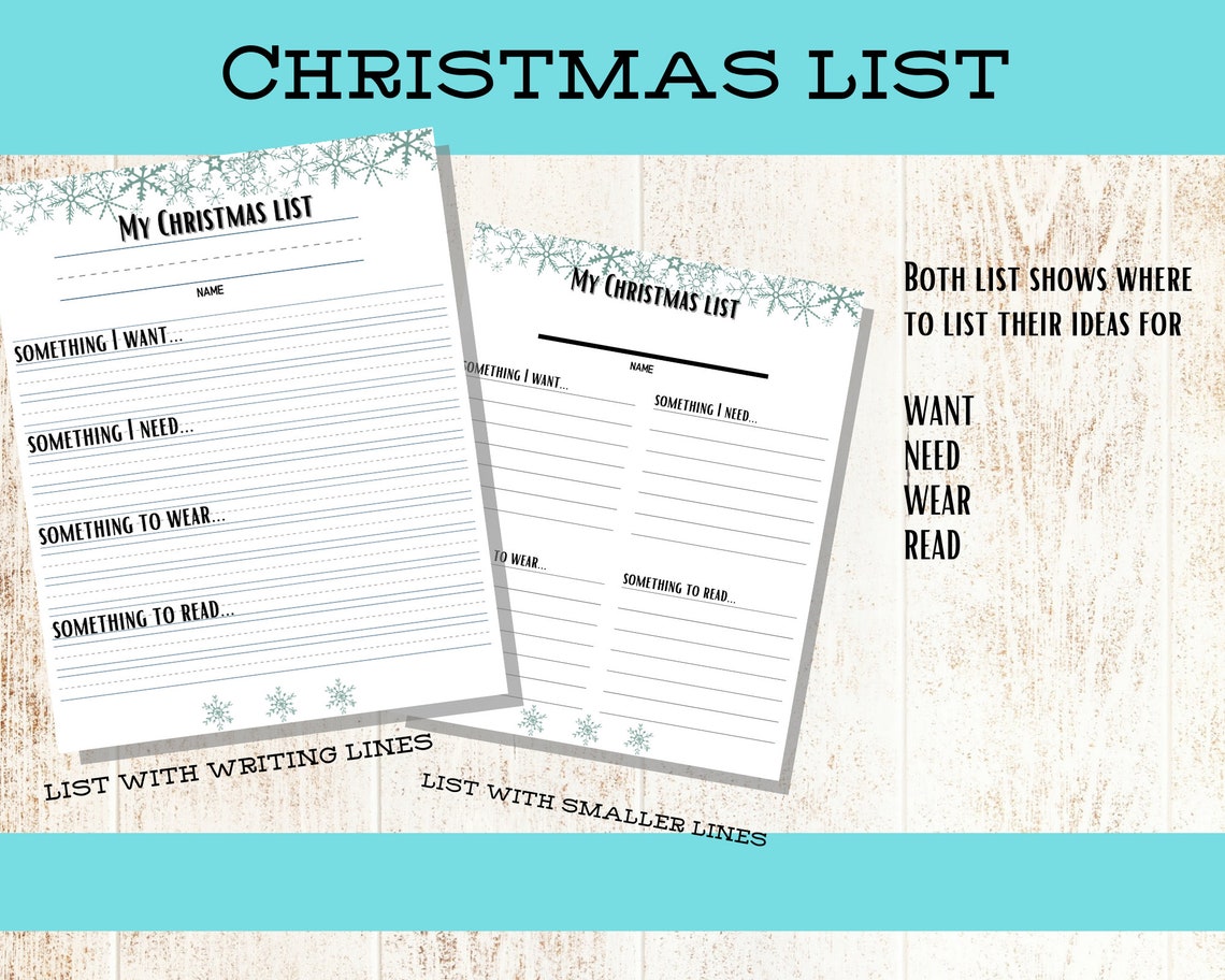 4 Gift Rule Christmas Printable / Printable Christmas List / Holiday ...