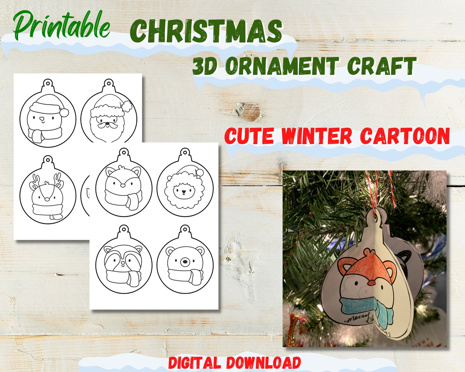 Printable Christmas Craft / 3D Ornaments / Holiday Craft / Coloring