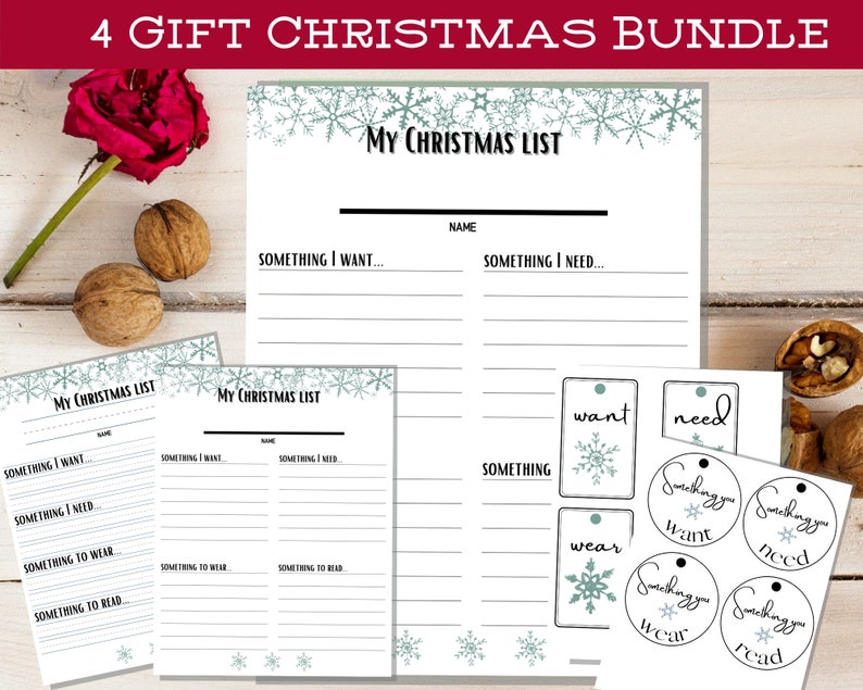 4 Gift Rule Christmas Printable / Printable Christmas List / Holiday ...
