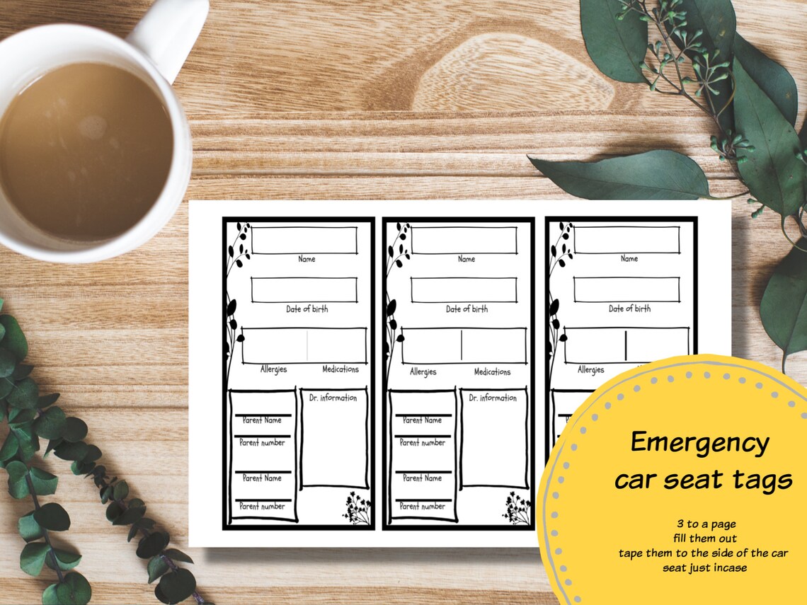 Emergency Car Seat Tag Printable - Etsy