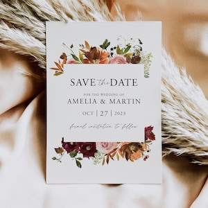 SAVE THE DATE cards | Autumnal Save the dates | Autumn themed save the date cards | Save the date postcards | Amelia collection