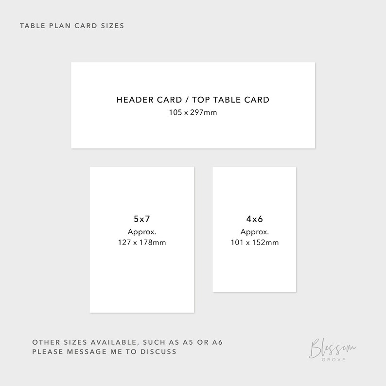 Table Card Sizing ELSIE | Wedding Seating Cards | Table Plan Cards | Individual Cards ...