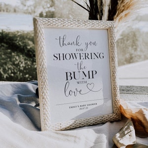 PERSONALISED BABY SHOWER sign | Unframed print | Thank you for showering the bump with love | 7x5 sign | 8x10 sign