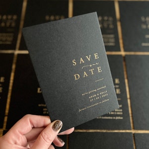 LUXURY Foiled Save the Date cards | Hand pressed | Black & Gold Save the Dates | Gold foil Save the Dates