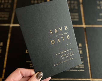 LUXURY Foiled Save the Date cards | Hand pressed | Black & Gold Save the Dates | Gold foil Save the Dates