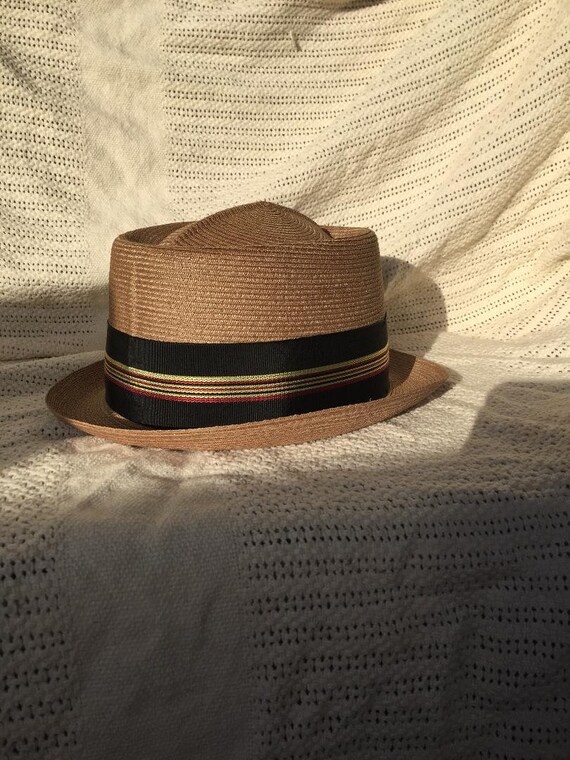 Vintage Pork Pie Braided Straw Mens Hat