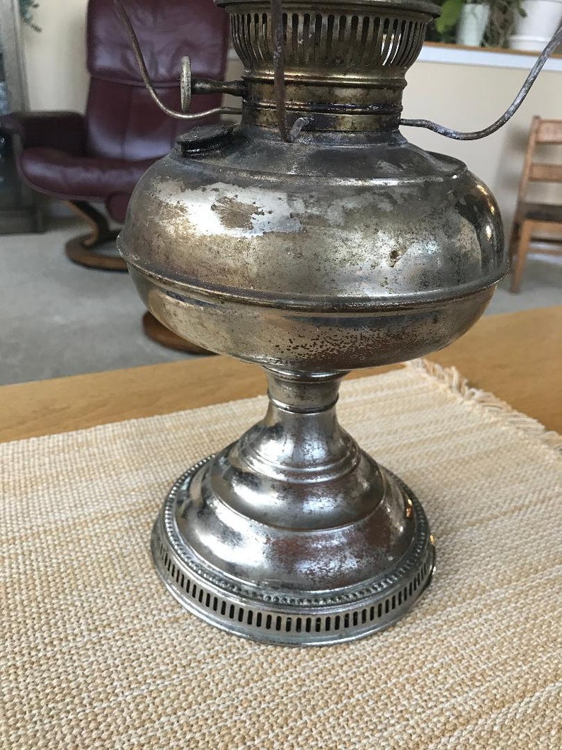 Rayo 1905 Nickel Plated Oil Lamp with Pearl Glass Shade Etsy