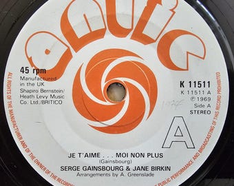 Serge Gainsbourg & Jane Birkin - Je T'aime ... Moi Non Plus - Disco de vinilo de 7" reedición del Reino Unido