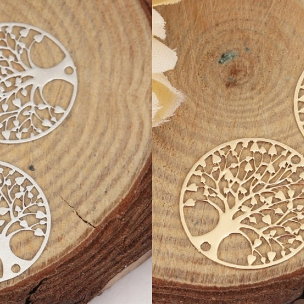 10 x Connector Print Round TREE of Life 20mm Silver or Gold Color