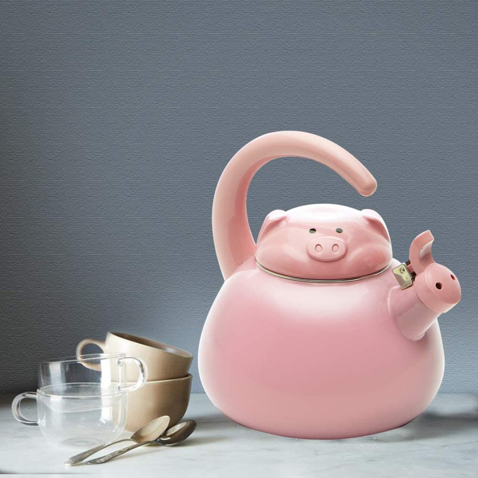 Enameled Whistling Kettle Pink Pig Etsy