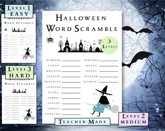 Halloween Word Scramble Bundle | Kids Printable Activity (Digital Download)