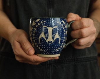 Ceramic mug "badger" - stoneware - capacity 350 ml - handmade