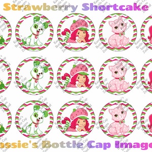 Strawberry Shortcake Inspired Bottle Cap Images INSTANT DOWNLOAD