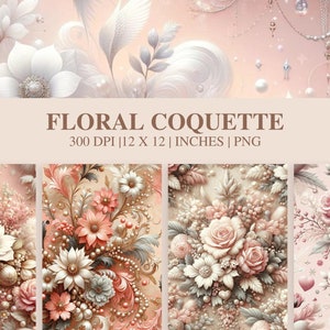 Diseños de papel de scrapbooking, 5 papeles digitales de colección floral rosa de descarga instantánea elegantes diseños de scrapbooking, papel de diario basura único