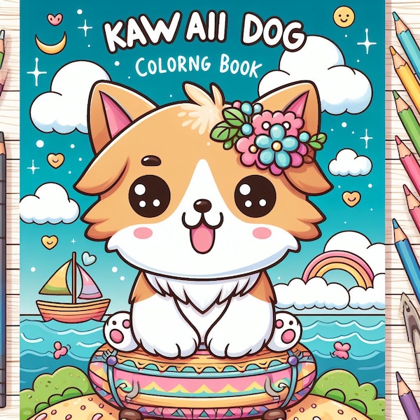 Kawaii Dog Coloring Pages - Etsy
