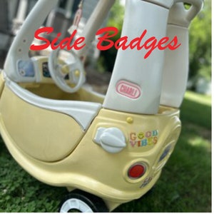 Coupe Little Side badge cover SET OF TWO 2.5in x 1.25in Tags  Personalized fits on many little tykes kids toys golf bag