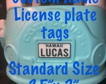 CUSTOM LICENSE PLATE Coupe sized 3.5" x 2" Tags Personalized Car Name Bike Wagon Kid Wheels Handmade Customized Ride on Ride-on