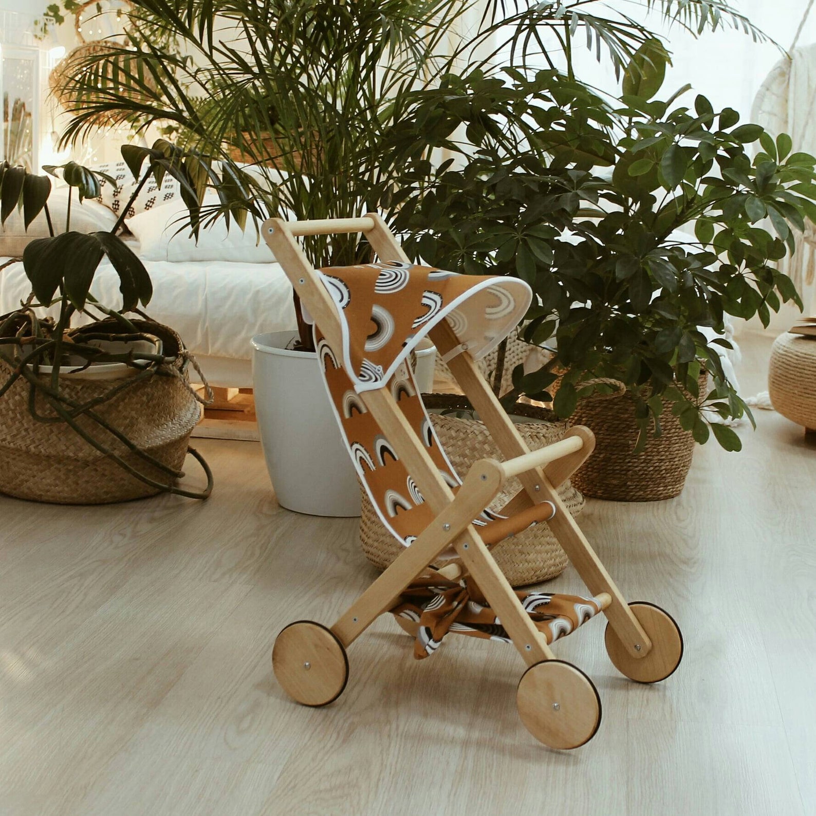 Wooden doll stroller Doll pram Wooden toy Natural wood toy | Etsy