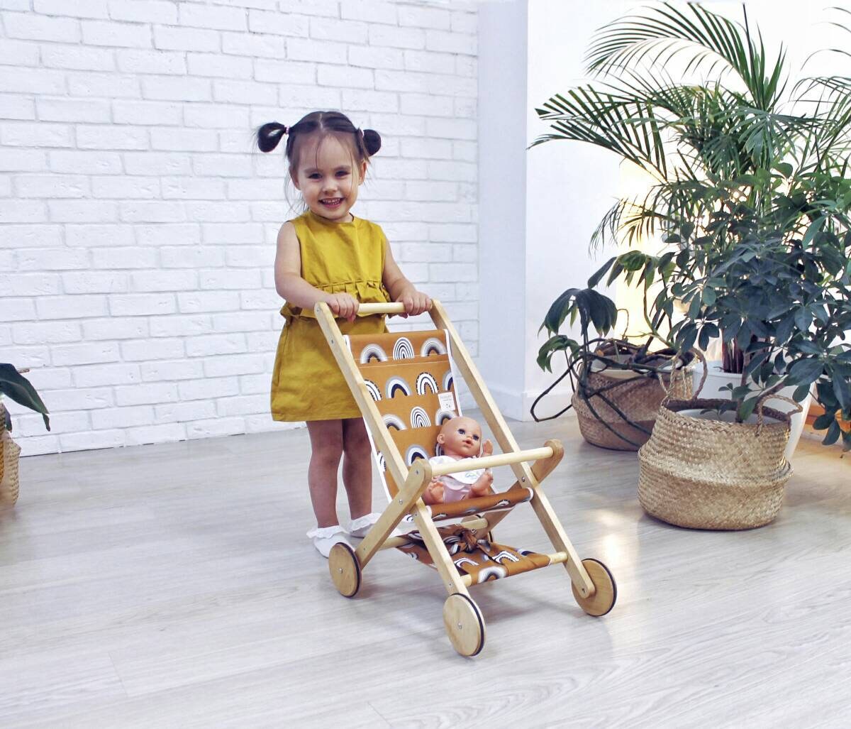 Wooden doll stroller Doll pram Wooden toy Natural wood toy | Etsy