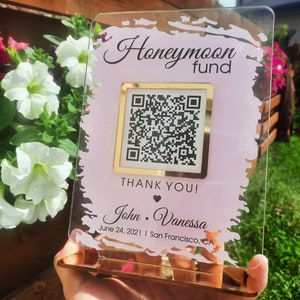 Personalized Acrylic Honeymoon Fund QR Code Wedding Sign